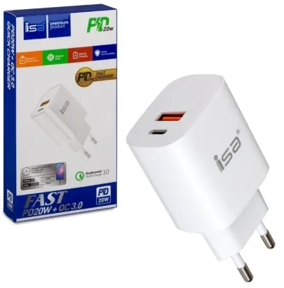Адаптер питания USB+Type-C HS18 Quick Charge 3.0, Power Delivery 20 Вт ISA Арт.114730