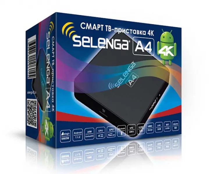 Андроид ТВ-приставка SELENGA A4 2+16 Гб S905W Android 7.1.2